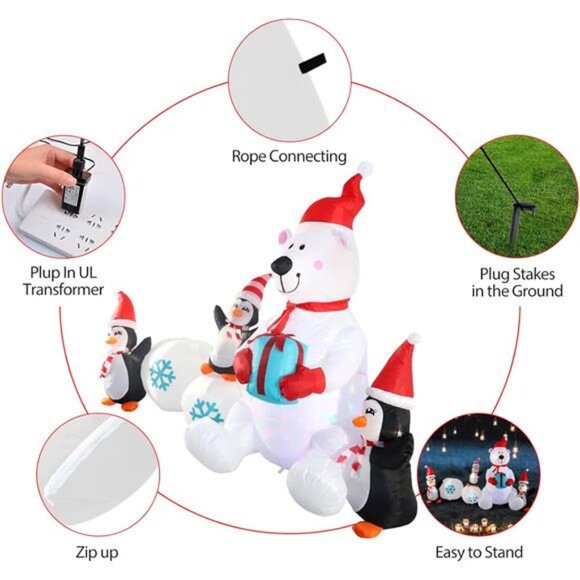 Inflatable Christmas Decor, SHDEJTG 10FT Snowman Polar Bear Snowball Blow Up